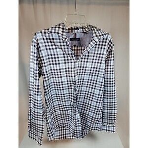 Vintage Tommy Hilfiger White Blue Button Down Long Sleeve Plaid Shirt Mens Slim
